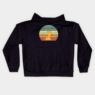 cat watching sunset retro Kids Hoodie